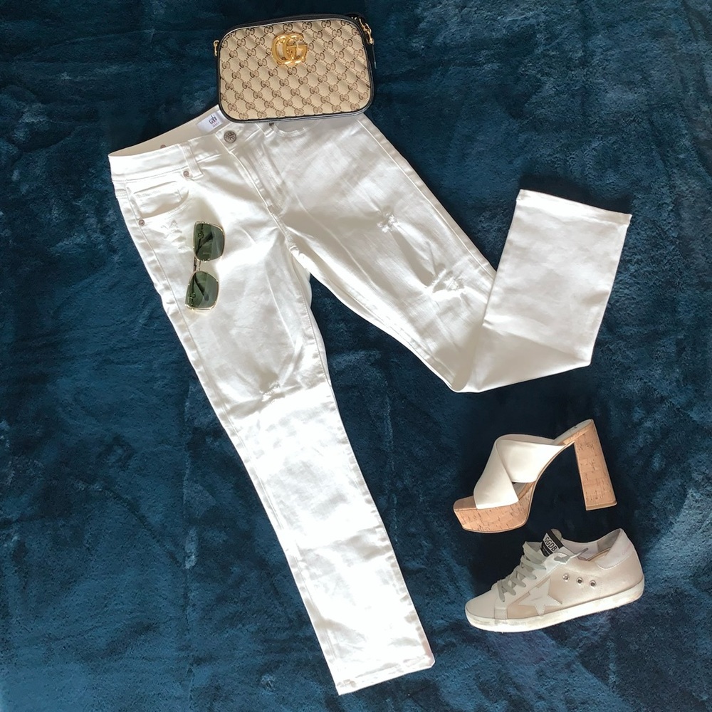 CABI High Slim White Destructed Jeans, Style #5305, Hemmed to 28” Inseam, size 4